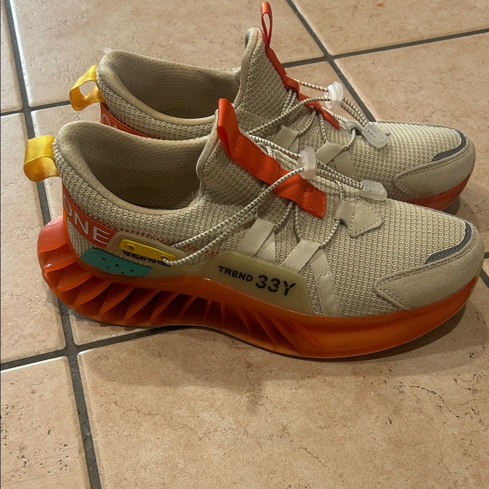 Trendy Beige and Orange Women's Sneakers